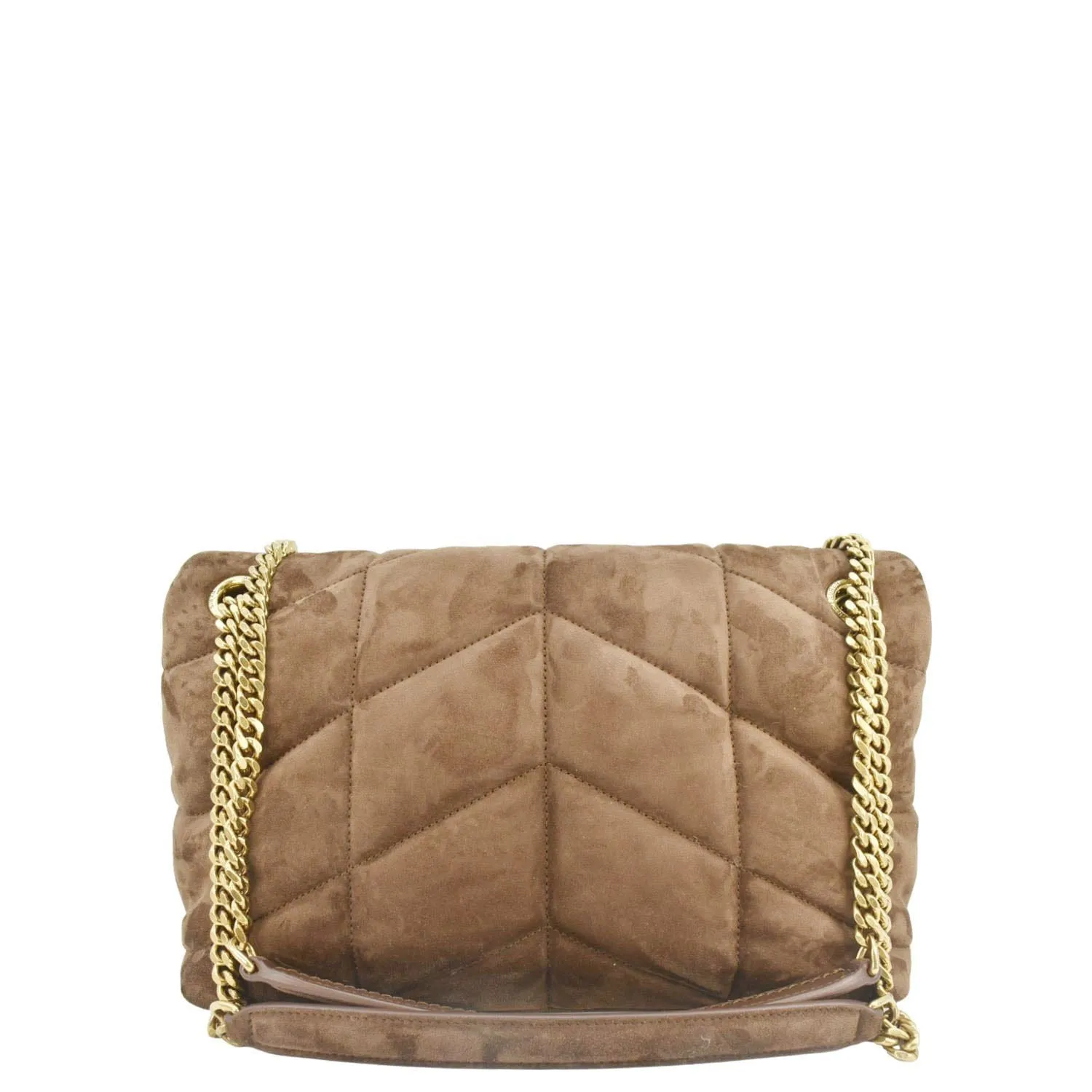 YVES SAINT LAURENT Loulou Puffer Quilted Suede Chain Shoulder Bag Brown