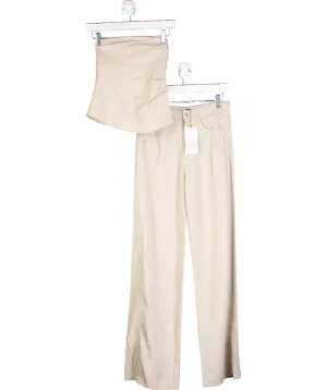 ZARA Beige Shiny Strapless Top & Trouser Set UK XS